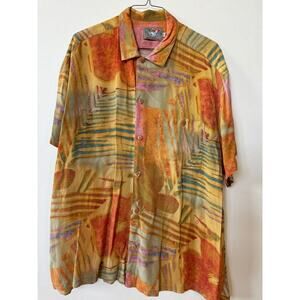 Jams World Retro Shirt XXL Hawaiian Coconut Button Down Shirt Orange Yellow